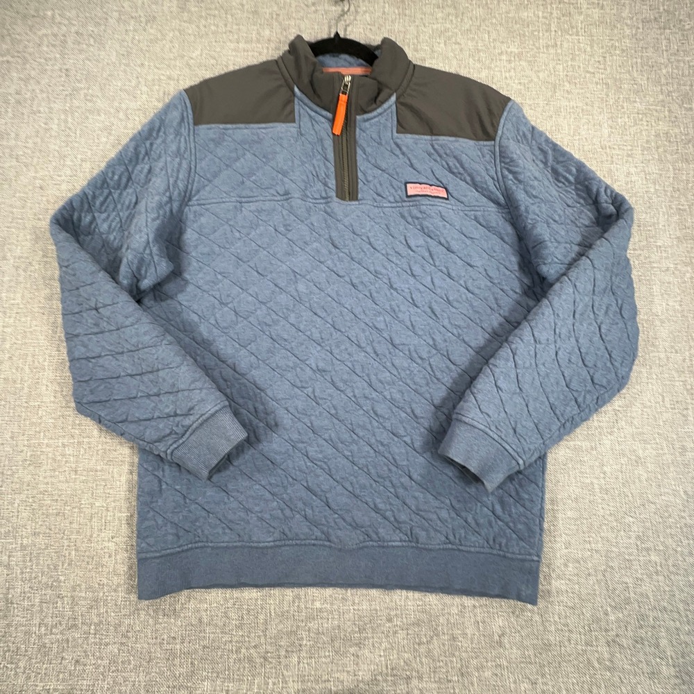 Vineyard Vines Quilted 1/4 Zip Shep Shirt Mens M Blue Preppy Coastal Yacht Club